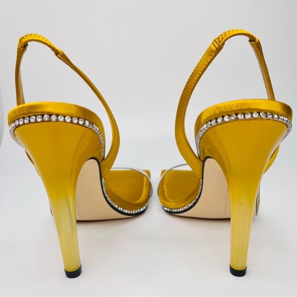 Good American Yellow Satin Lucite Slingback Square Toe Rhinestones Sandals Sz9 - Picture 7 of 16